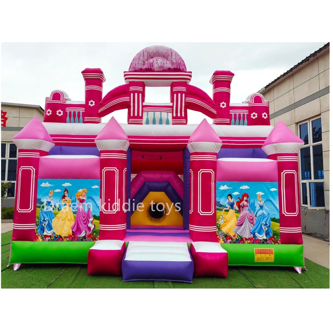 Pink Princess Palace Bounce House Inflatable Combo Bouncer Playground Outdoor Jumping Castle Kids Princess Theme Bouncy Castle