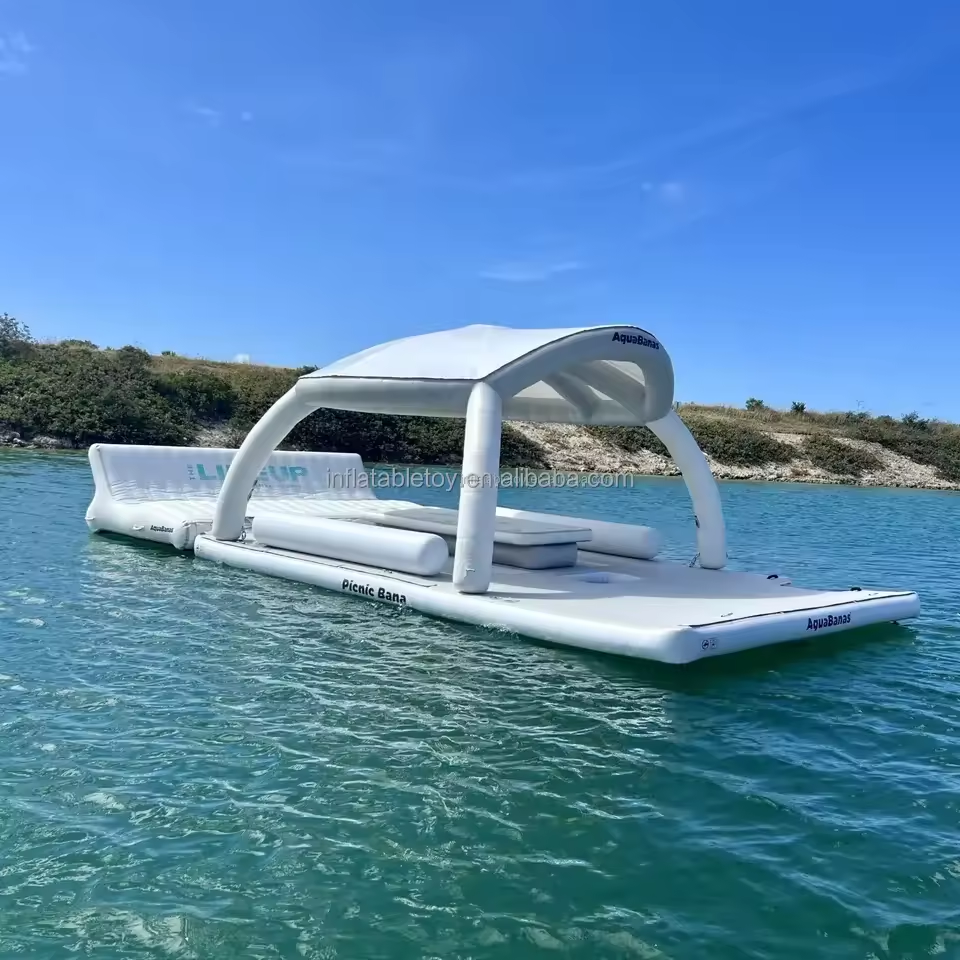 Inflatable 7m Sea Floating Dock Platform Floating Island Tent Water Bar Yacht Slide floating island tent