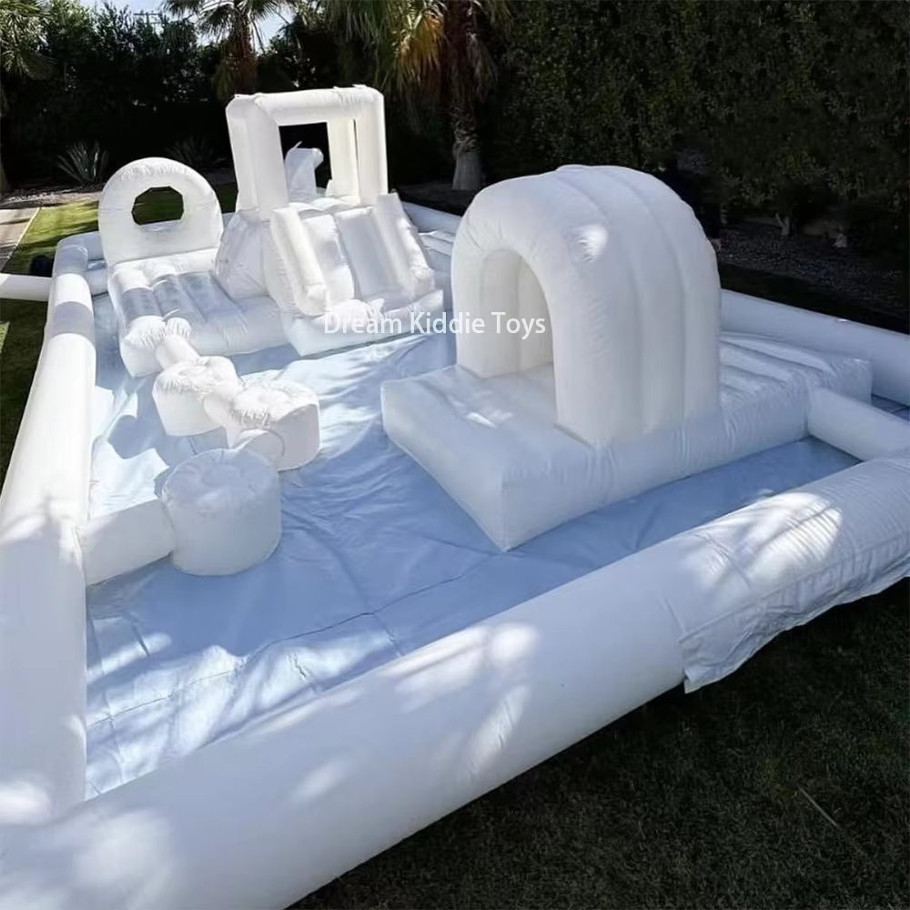 White Inflatable Splash Pad Water Obstacle Course Outdoor Splash Pool Soft Play Equipment Playground Inflatable Pool For Kids