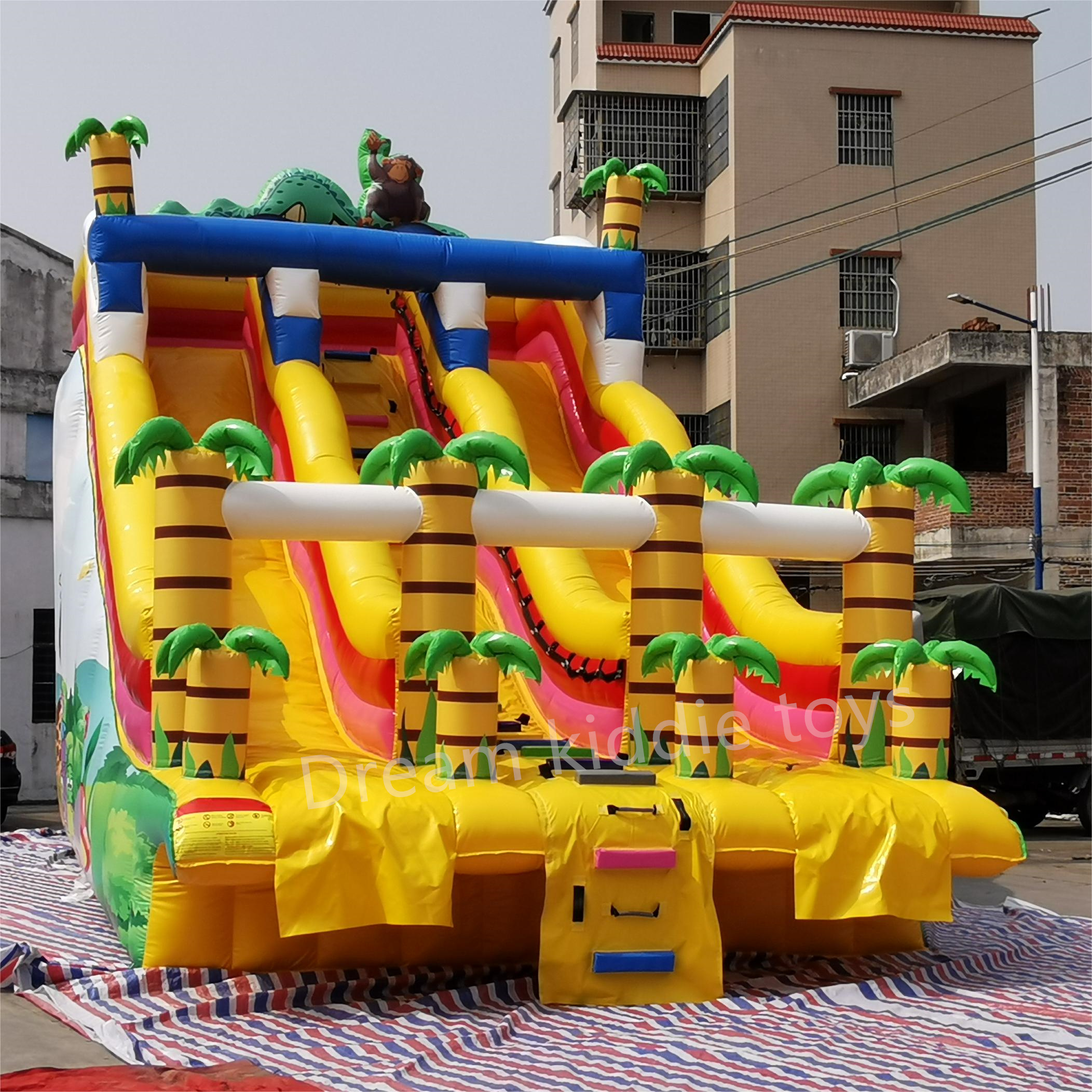 Commercial bounce house grade outdoor water slide palm tree swimming pool inflatable slide for adults