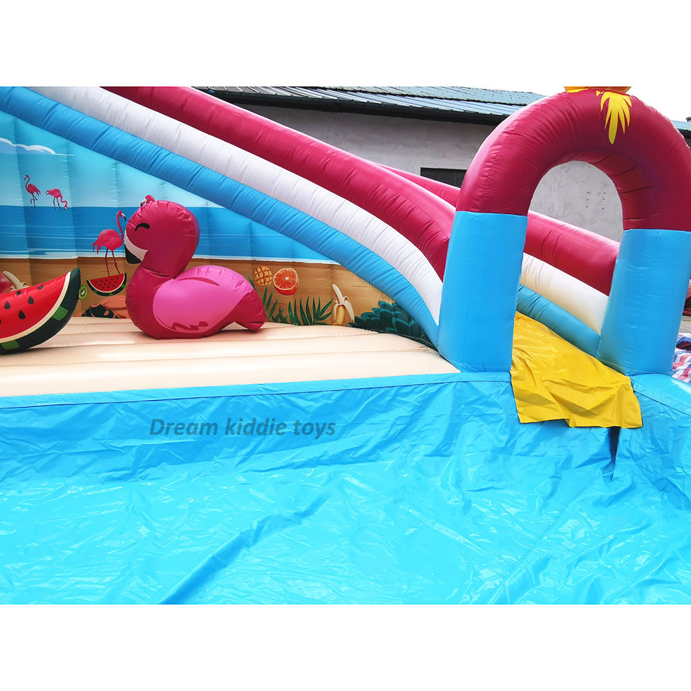 Flamingo Commercial Water Slide Outdoor Inflatable Bouncy Water Slide Splash Pool