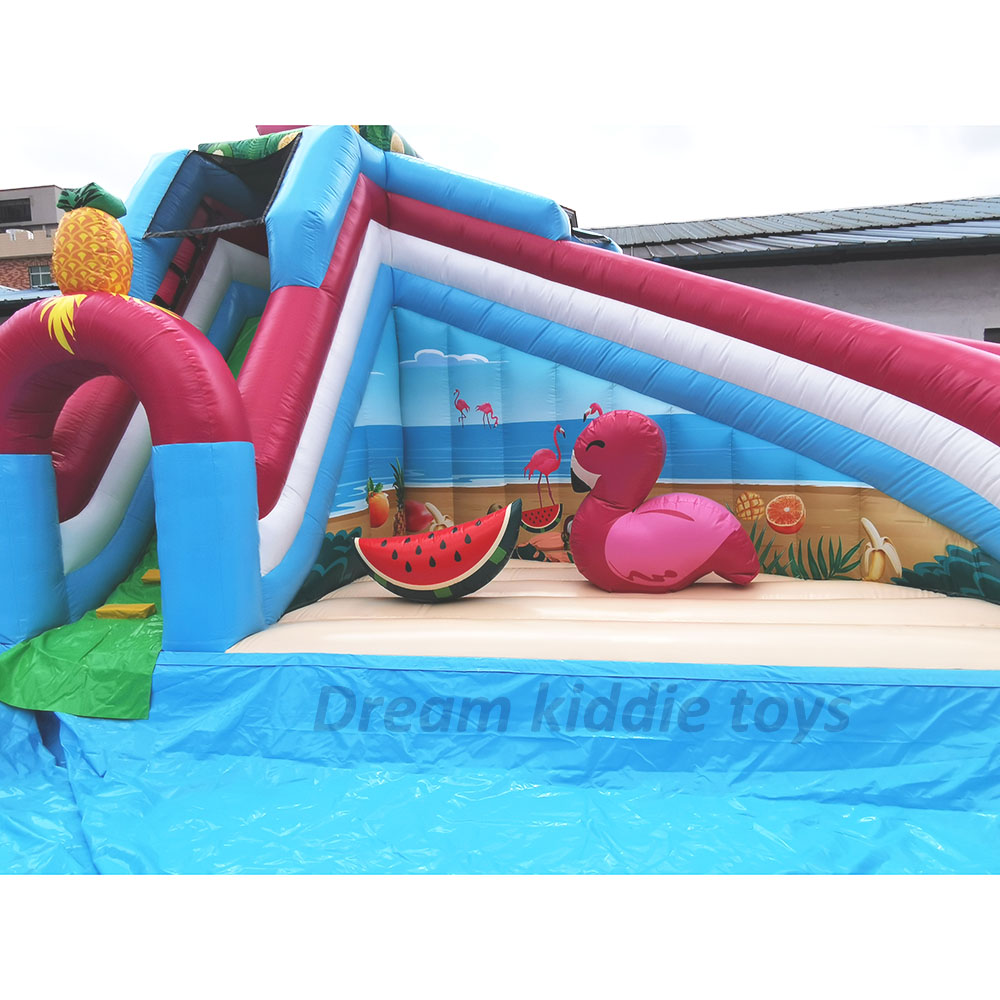 Flamingo Commercial Water Slide Outdoor Inflatable Bouncy Water Slide Splash Pool