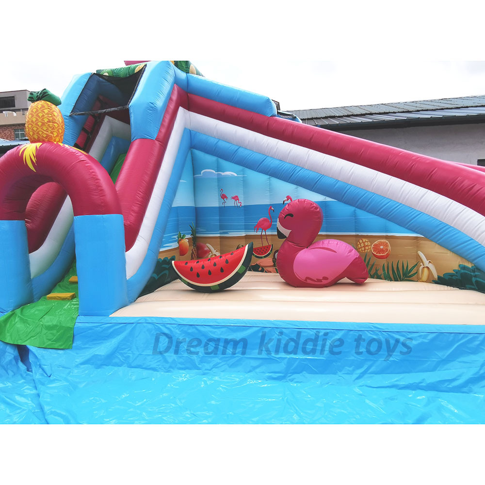Flamingo Commercial Water Slide Outdoor Inflatable Bouncy Water Slide Splash Pool