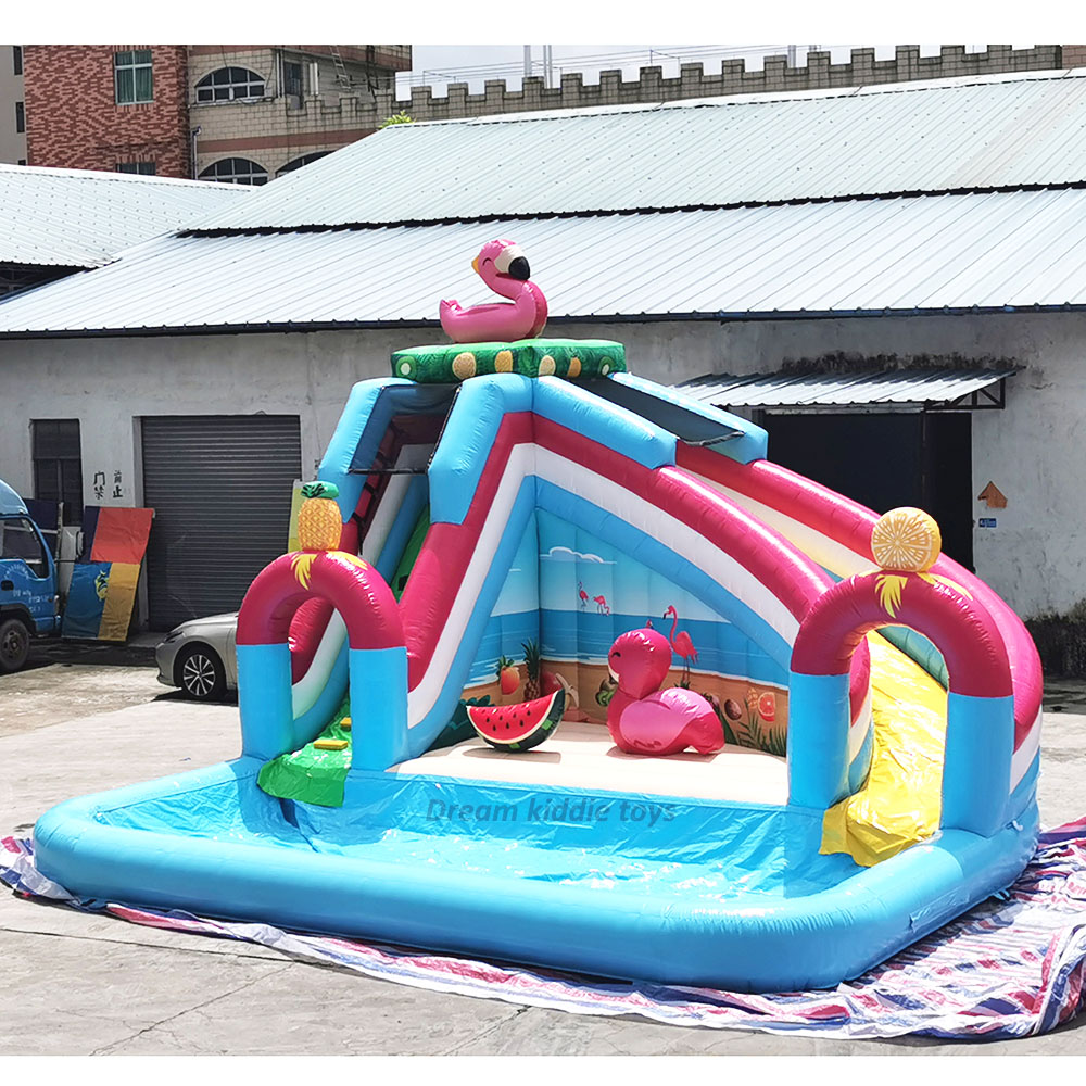 Flamingo Commercial Water Slide Outdoor Inflatable Bouncy Water Slide Splash Pool