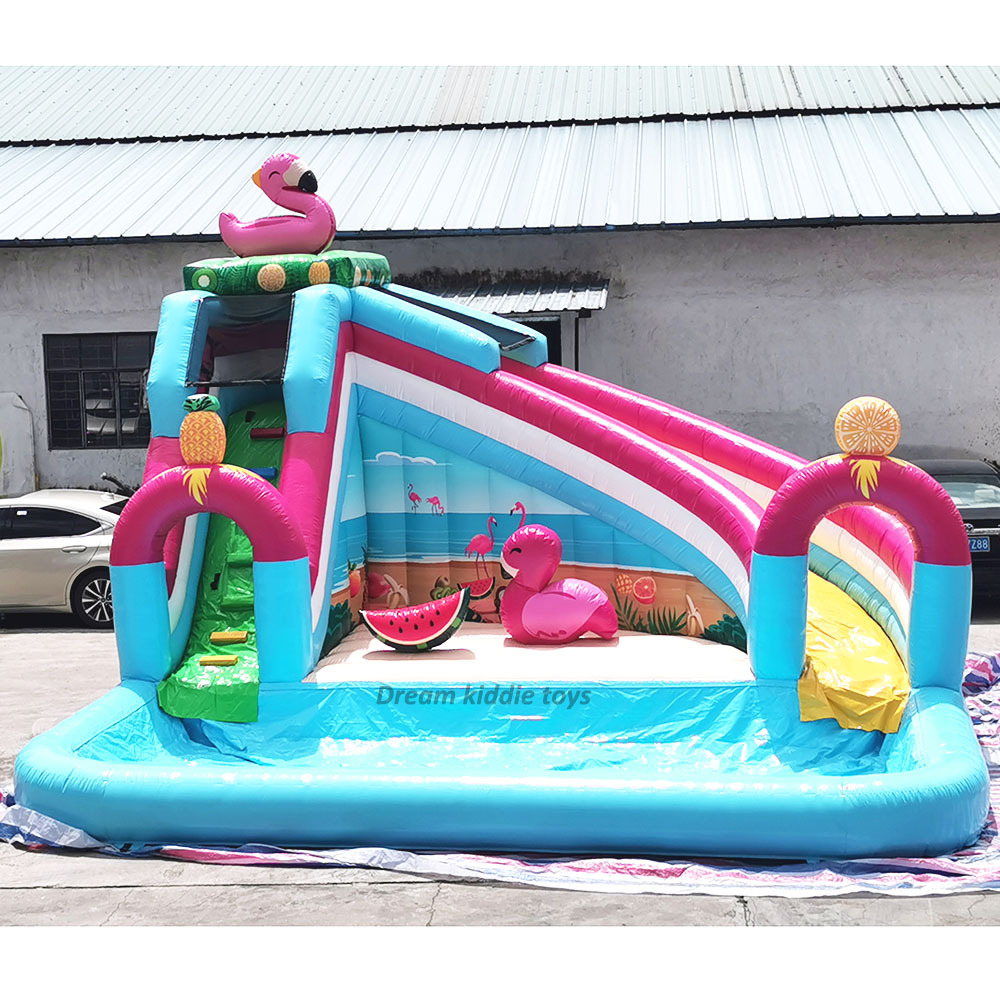Flamingo Commercial Water Slide Outdoor Inflatable Bouncy Water Slide Splash Pool