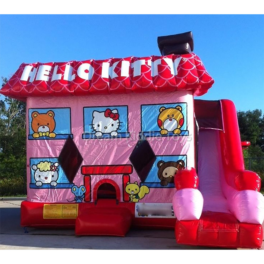 Girls Children Commercial Jumping Bouncy Castle Kitty Inflatable bouncers Pink bounce house cartoon Inflatable Combo bouncer for Kids