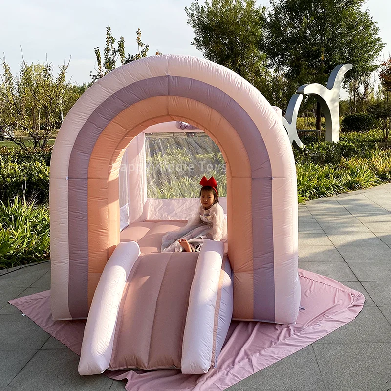 Mini Rainbow Bouncy Castle Toddler Kids Home/Outdoor Portable Bounce Castle Pink Rainbow 