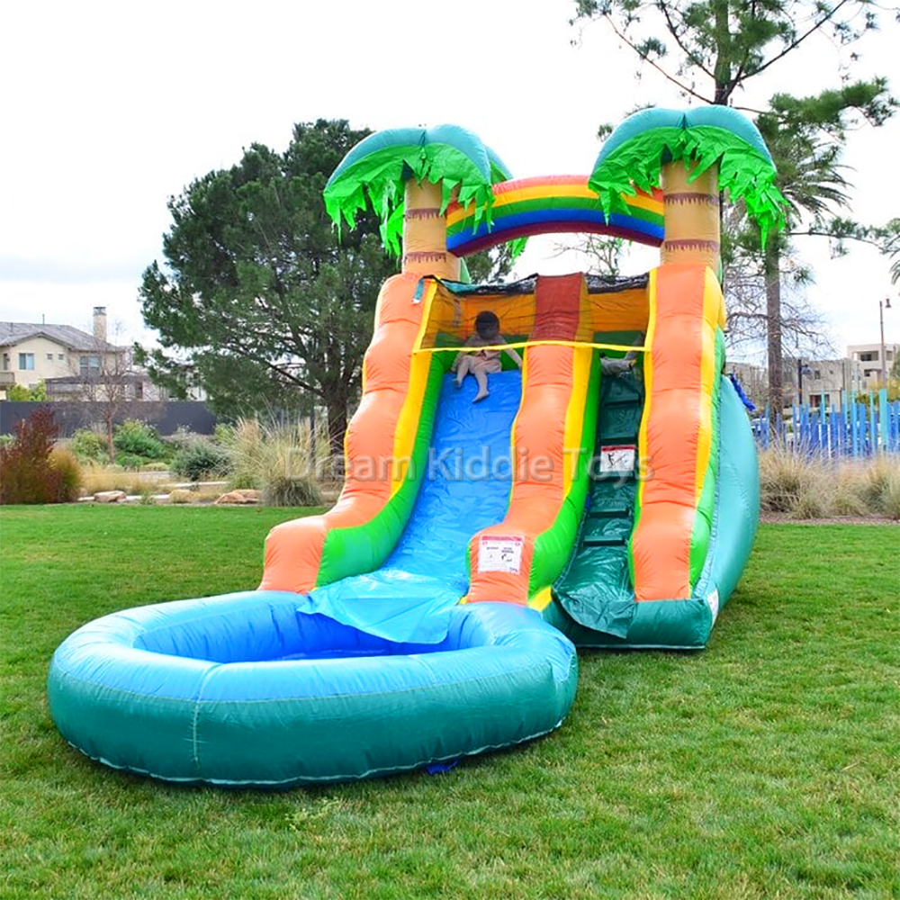Palm Tree Mini Inflatable Bouncy Water Slide Park Splash Pool Backyard Children Water Slide For Kids Outdoor