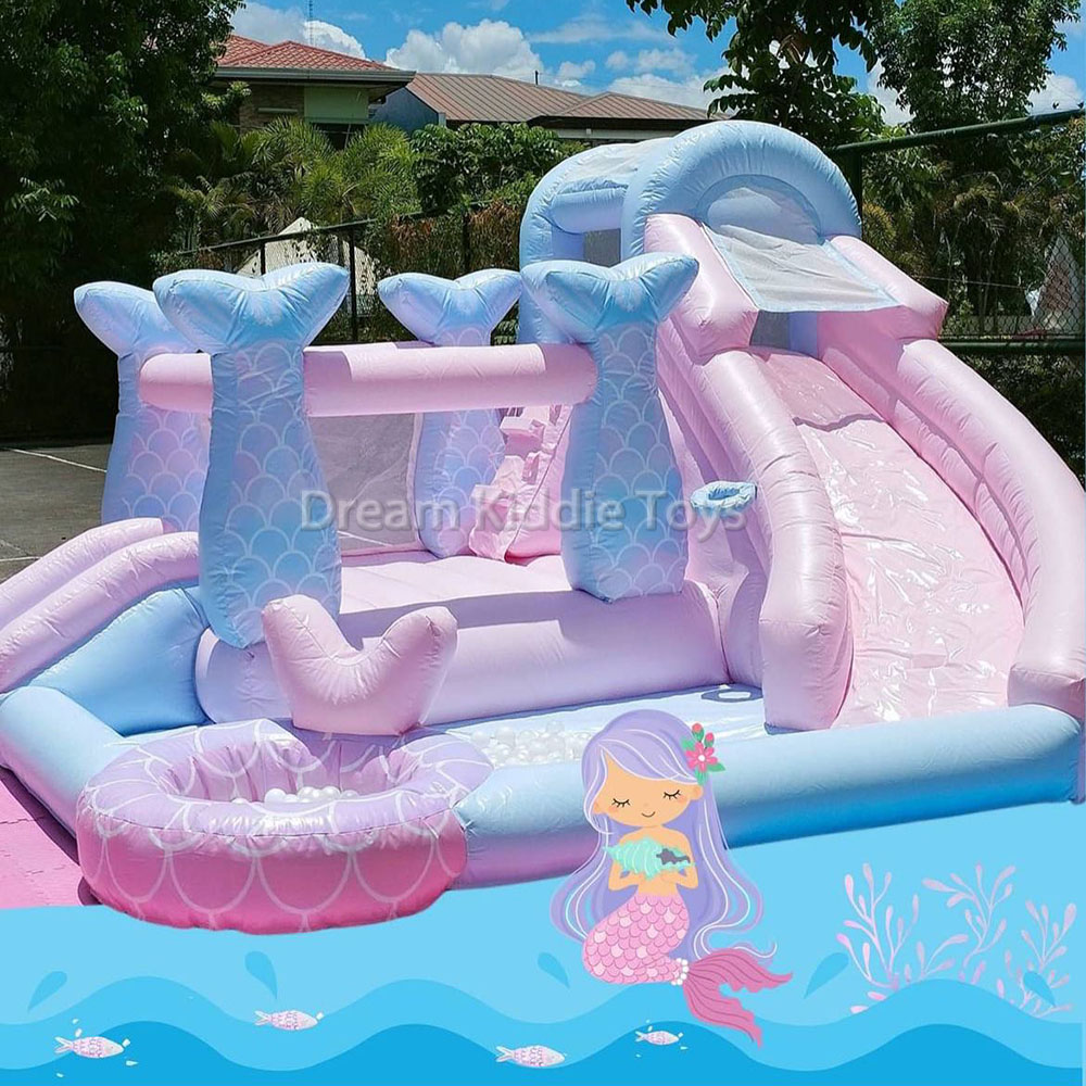 Mermaid Water Slide Pink Girls Outdoor Inflatable Bouncy Water Slide Splash Pool