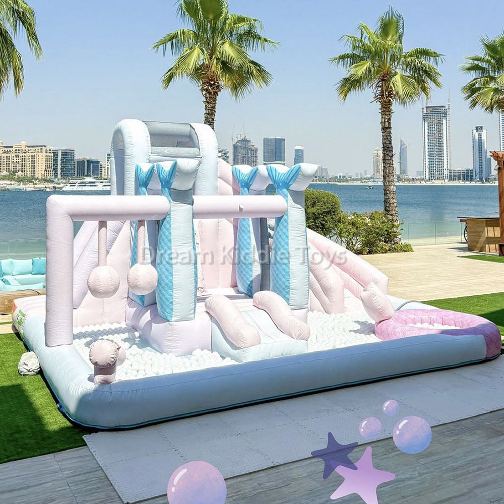 Mermaid Water Slide Pink Girls Outdoor Inflatable Bouncy Water Slide Splash Pool