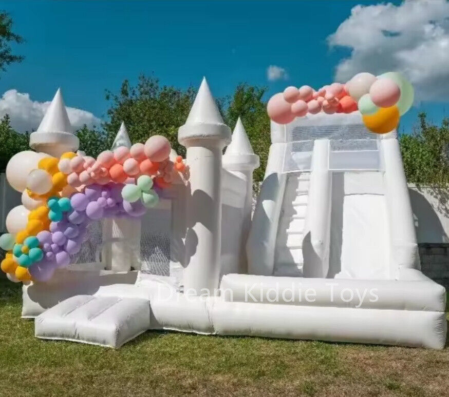 Outdoor Wedding White Bounce House with slide Giant Inflatable Castle Combo slide pool jumping house for Rental