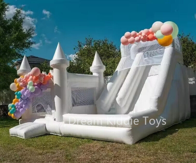 Outdoor Wedding White Bounce House with slide Giant Inflatable Castle Combo slide pool jumping house for Rental