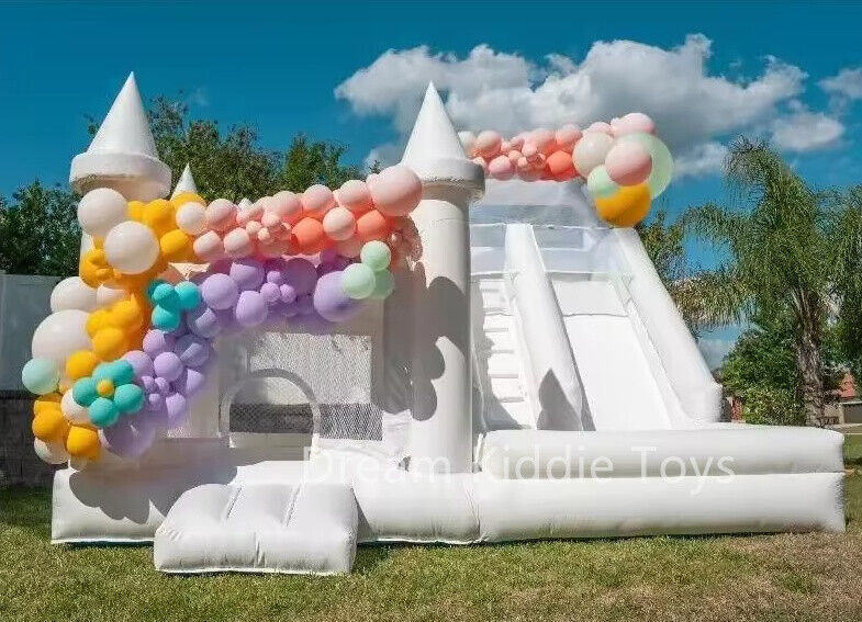 Outdoor Wedding White Bounce House with slide Giant Inflatable Castle Combo slide pool jumping house for Rental