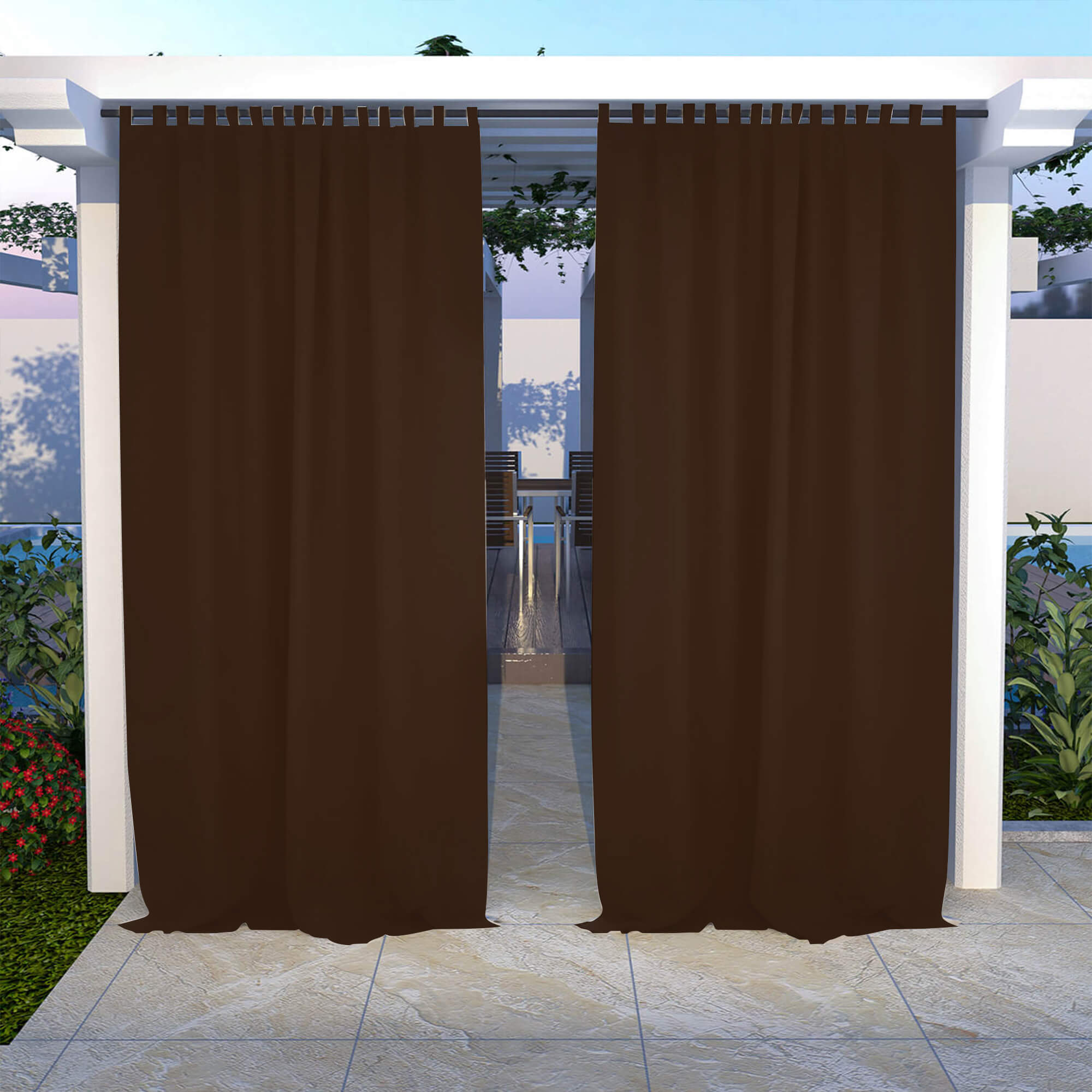 Sunthus Outdoor Curtains Waterproof Tab Top 1 Panel - Dark Coffee