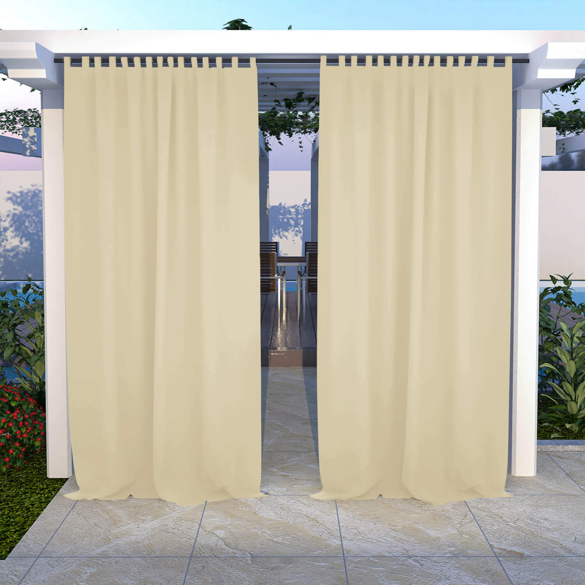 Sunthus Outdoor Curtains Waterproof Tab Top 1 Panel - Dark Beige