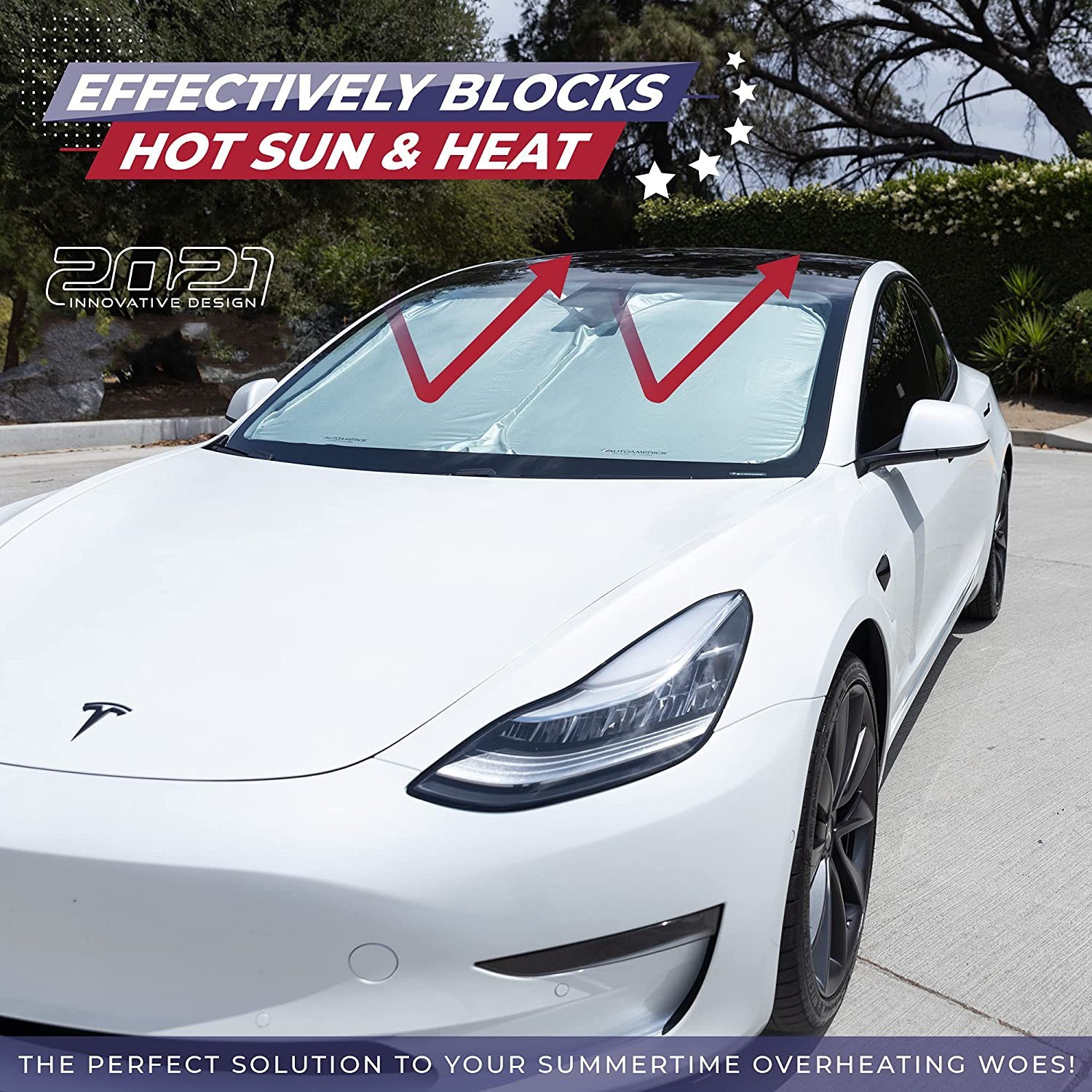 Windshield Sunshade for Tesla Model 3/Y – UV Protection,Foldable Storage-TESGOD