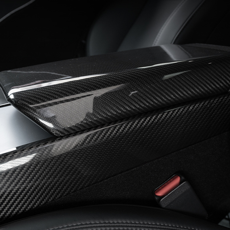 Real Carbon Fiber Center Console Armrest Cover for Tesla Model 3（2018-2024+）/ Model Y（2020-2024）-TESGOD
