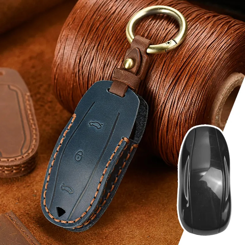 Handmade Leather Tesla Model S 3 X Y Key Fob Case Cover-TESGOD