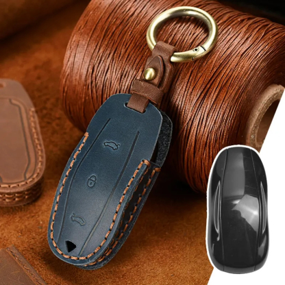 Handmade Leather Tesla Model S 3 X Y Key Fob Case Cover-TESGOD