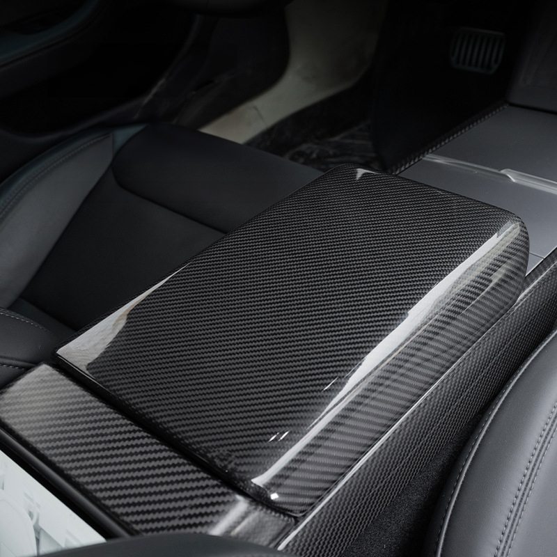 Real Carbon Fiber Center Console Armrest Cover for Tesla Model 3（2018-2024+）/ Model Y（2020-2024）-TESGOD