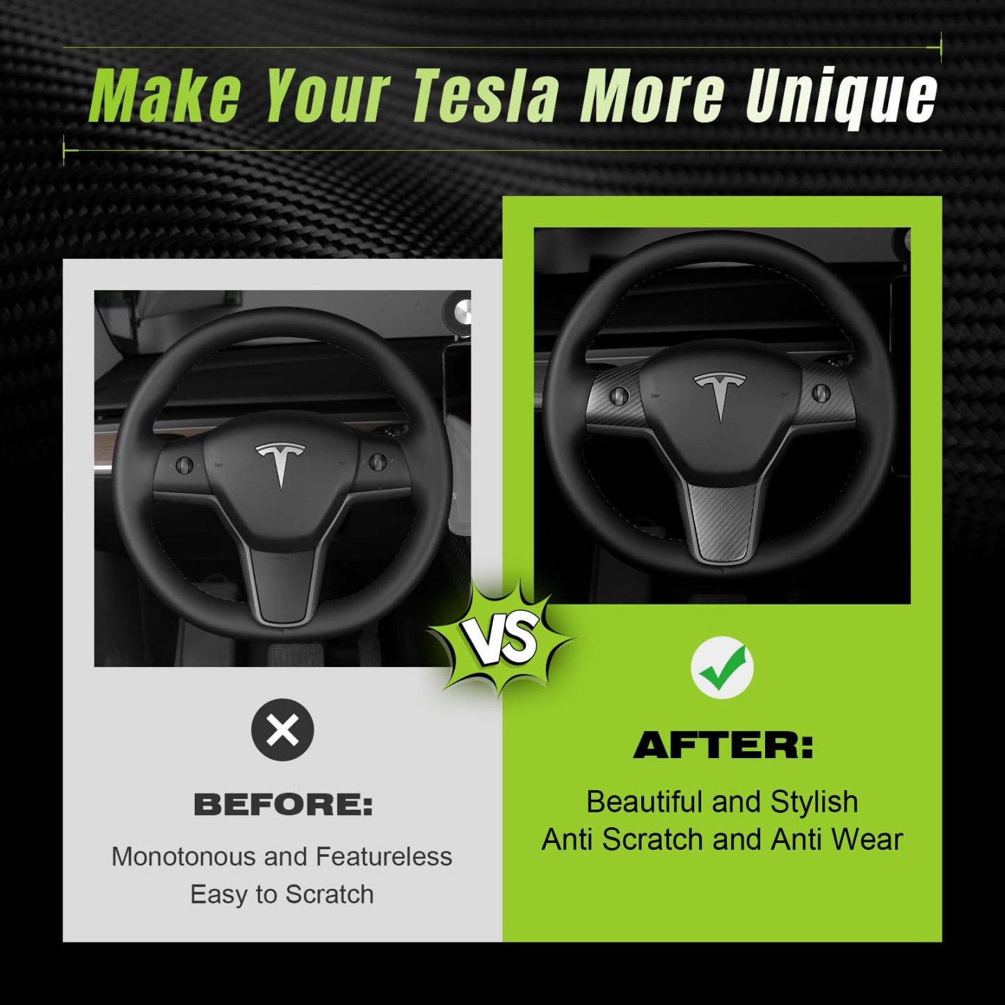 True Carbon Fiber Steering Wheel Patch for Tesla Model 3/Y-TESGOD