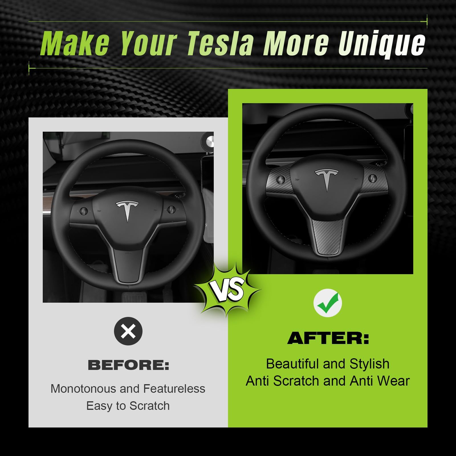 True Carbon Fiber Steering Wheel Patch for Tesla Model 3/Y-TESGOD