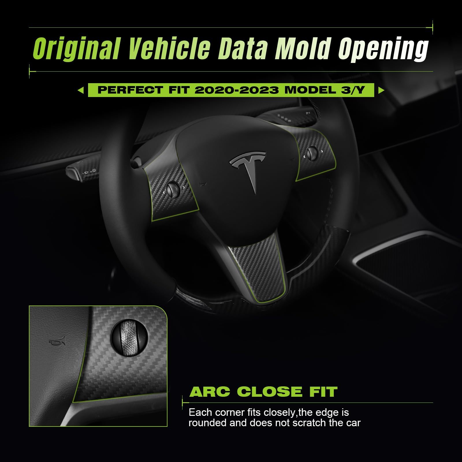 True Carbon Fiber Steering Wheel Patch for Tesla Model 3/Y-TESGOD