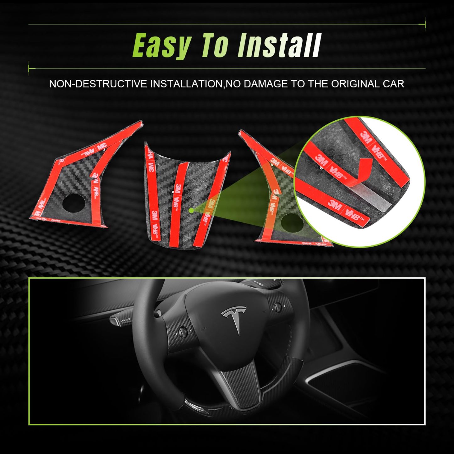 True Carbon Fiber Steering Wheel Patch for Tesla Model 3/Y-TESGOD