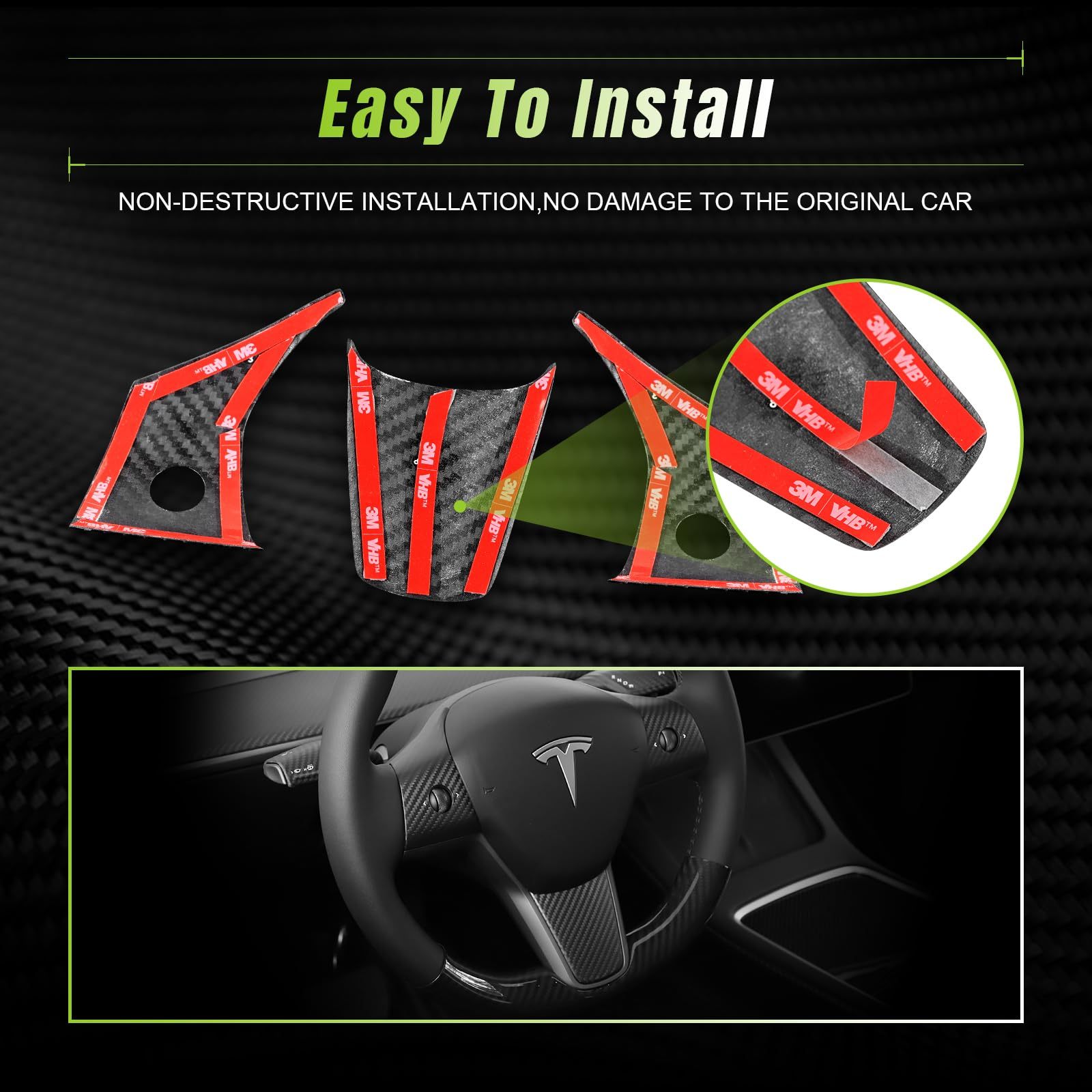 True Carbon Fiber Steering Wheel Patch for Tesla Model 3/Y-TESGOD