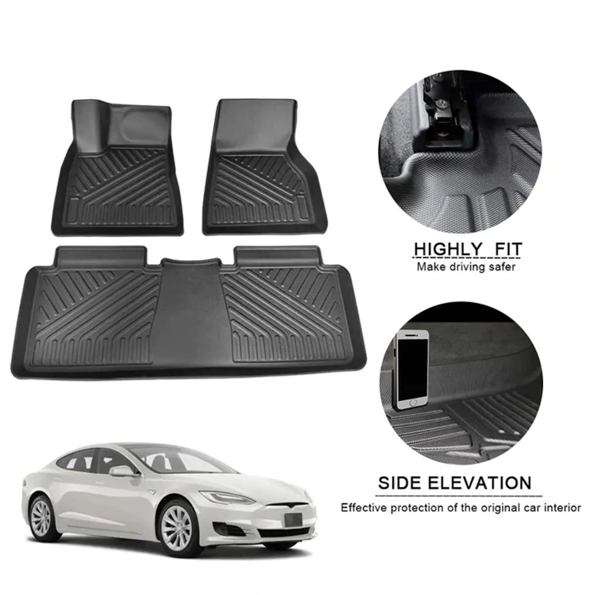 TPE All Weather Floor Mats for Tesla Model S (2016-2020) – Durable, Non-Slip, Easy to Clean-TESGOD