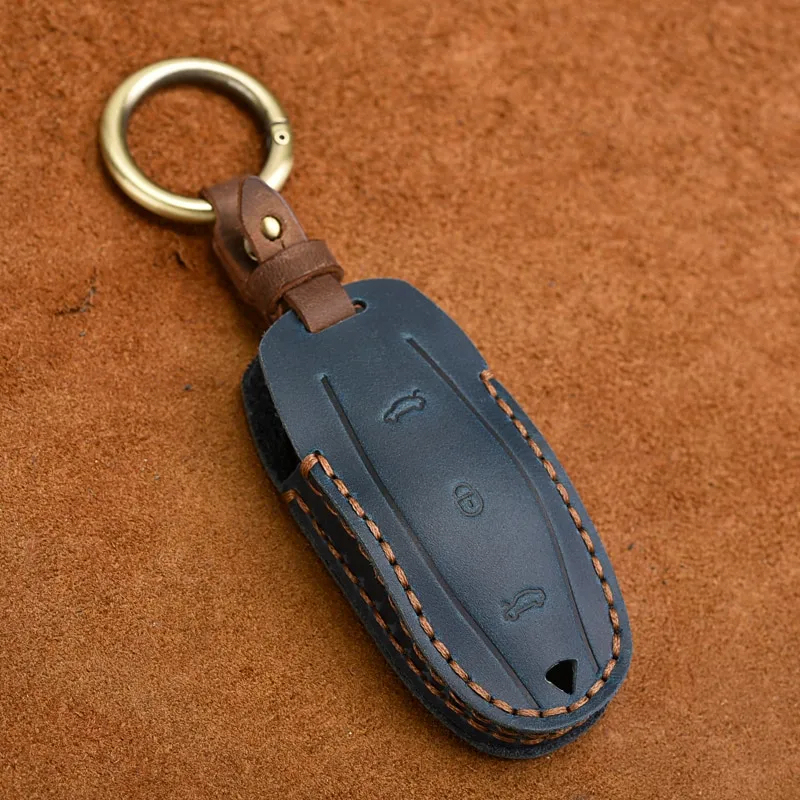 Handmade Leather Tesla Model S 3 X Y Key Fob Case Cover-TESGOD