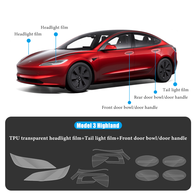 TPU HD Front and Rear Light Protective Film for Tesla Model 3 Highland 2024+-TESGOD