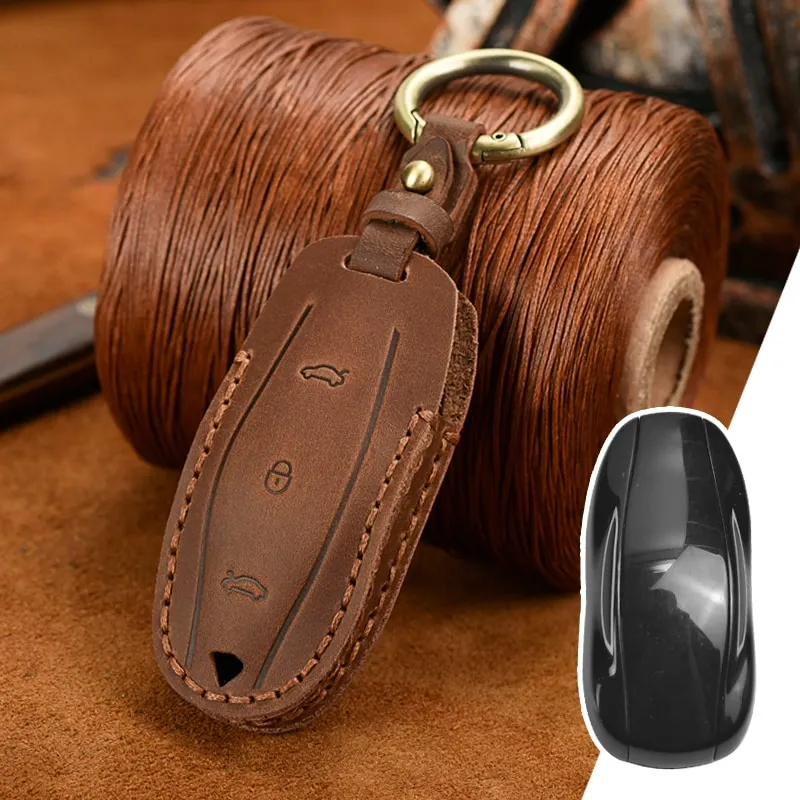 Handmade Leather Tesla Model S 3 X Y Key Fob Case Cover-TESGOD