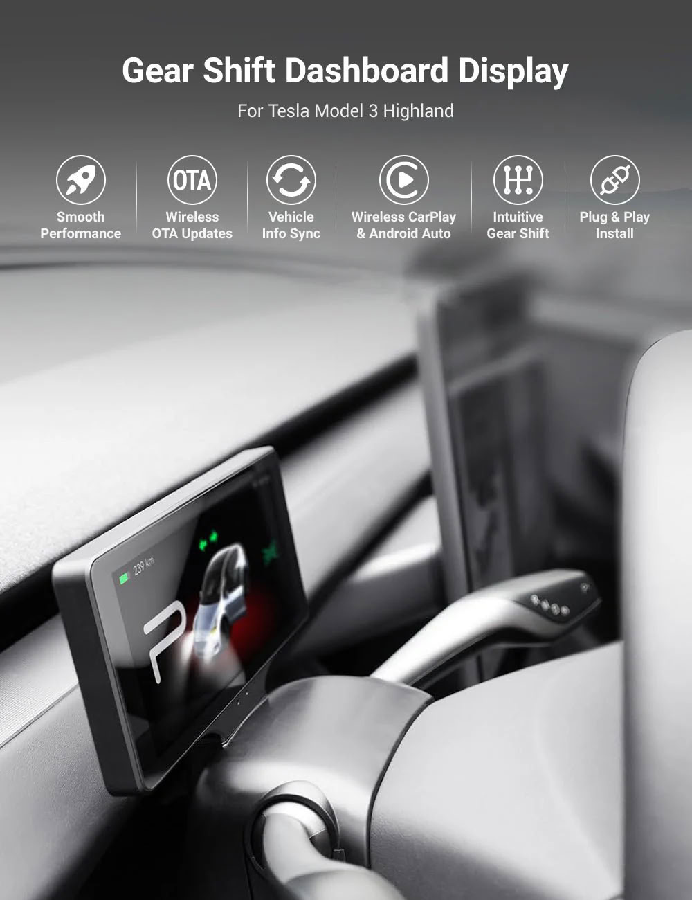 7 Inch Gear Shift Touch Screen Dashboard Display for Tesla Model 3 Highland