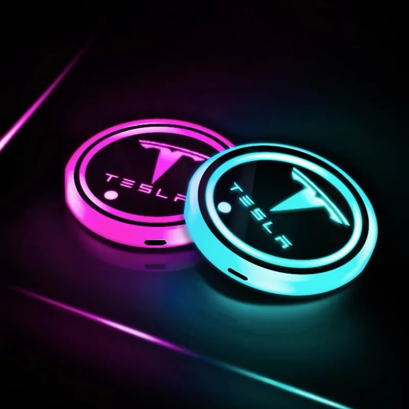 7 Colors LED Car Cup Holder for Tesla Model S/3/X/Y (2 Pcs)-TESGOD