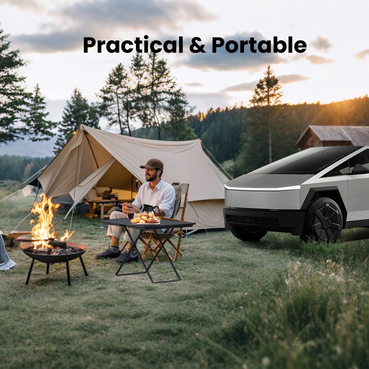 Tesla Cybertruck Rear Trunk Storage Folding Camping Table – Space-Saving Design, High-Quality ABS & Carbon Steel-TESGOD