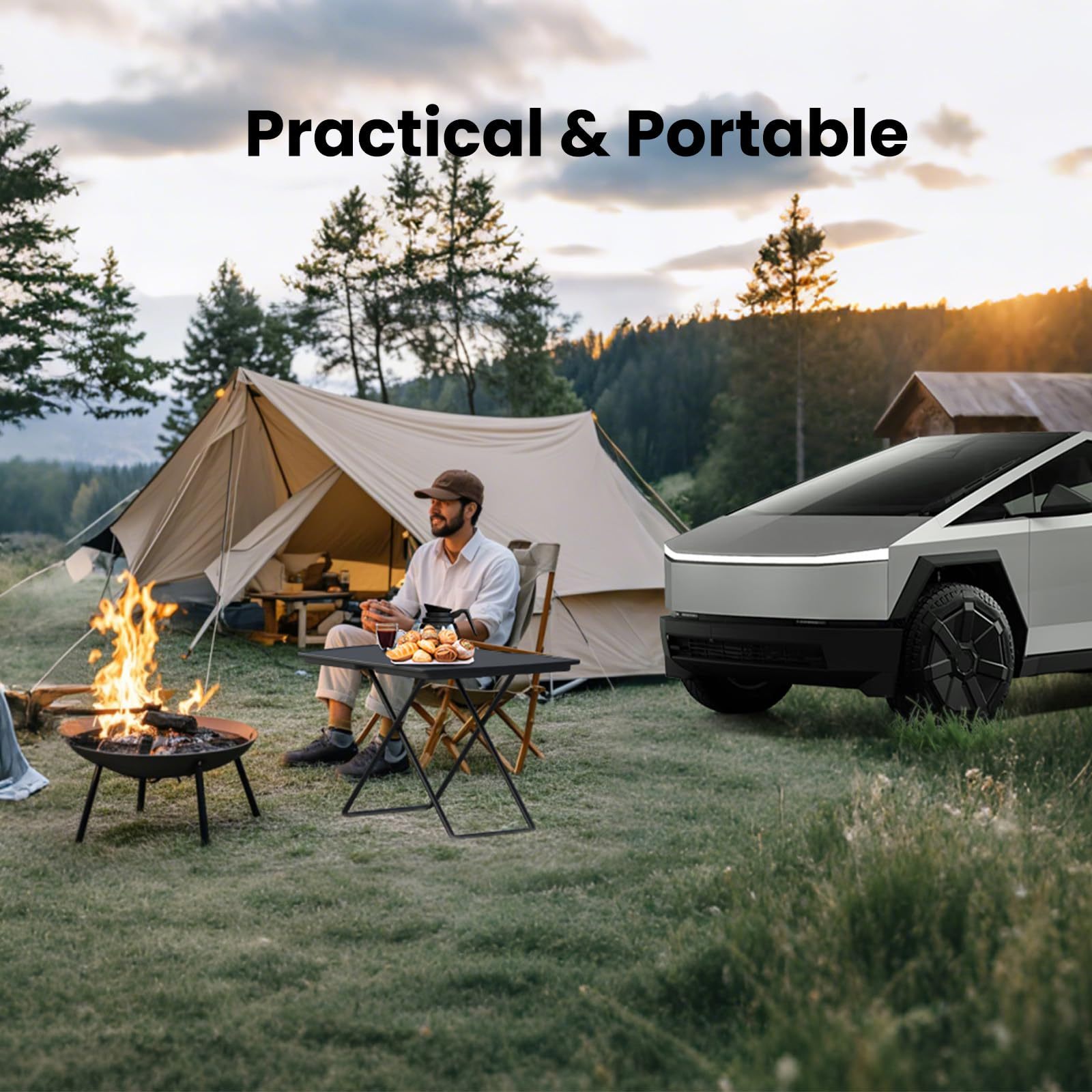 Tesla Cybertruck Rear Trunk Storage Folding Camping Table – Space-Saving Design, High-Quality ABS & Carbon Steel-TESGOD