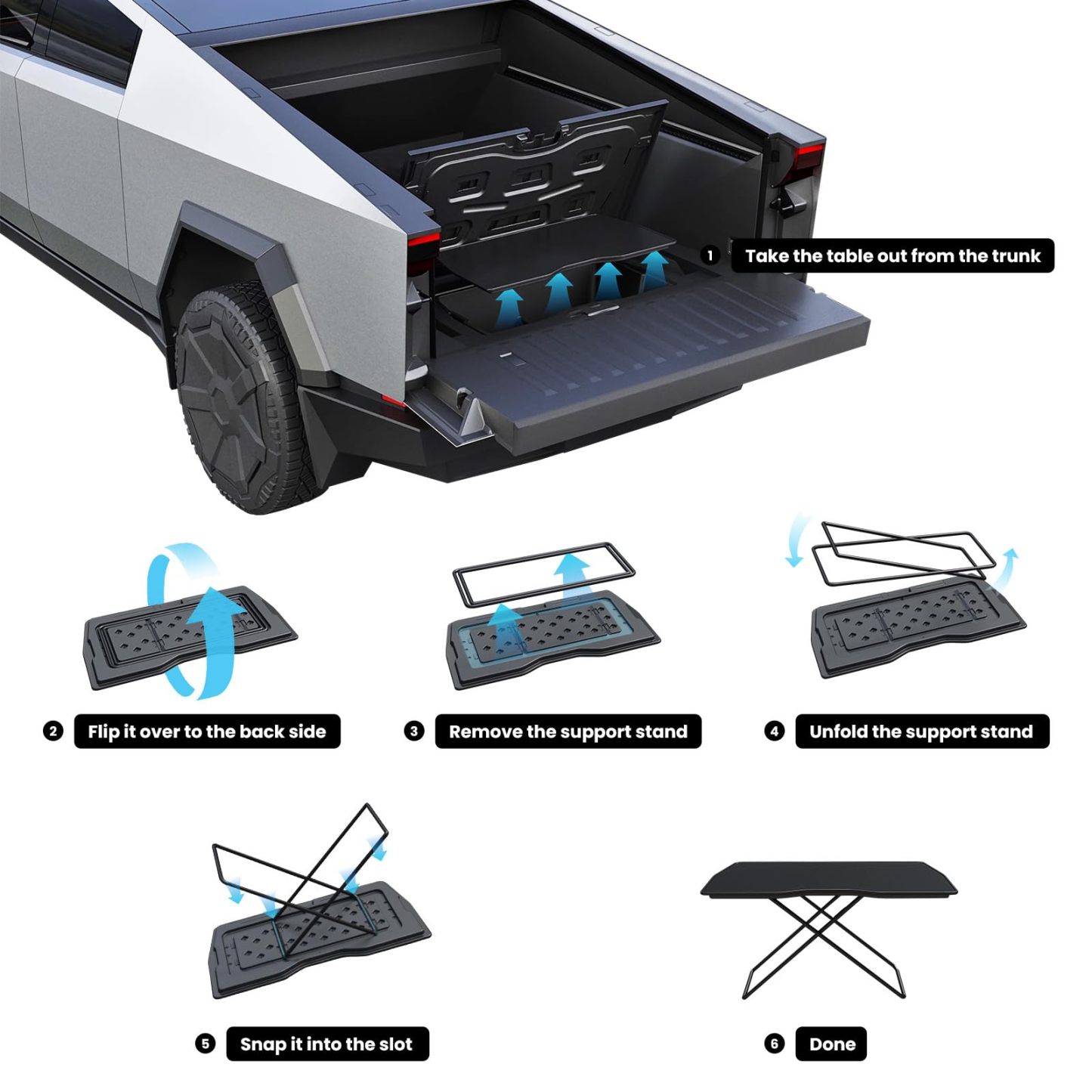 Tesla Cybertruck Rear Trunk Storage Folding Camping Table – Space-Saving Design, High-Quality ABS & Carbon Steel-TESGOD