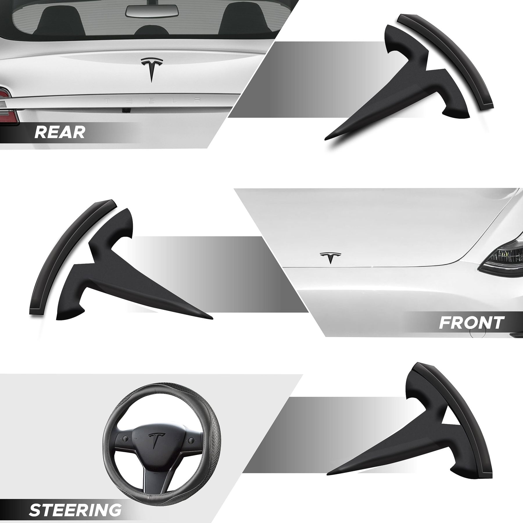 Glossy Carbon Fiber Emblem Cover Sticker for Tesla Model 3 (2017-2024) / Y (2020-2025) 3-Piece Kit-TESGOD