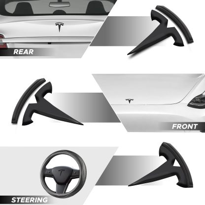 Glossy Carbon Fiber Emblem Cover Sticker for Tesla Model 3 (2017-2024) / Y (2020-2025) 3-Piece Kit-TESGOD