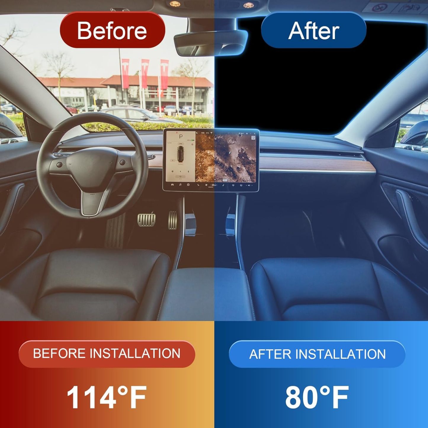 Windshield Sunshade for Tesla Model 3/Y – UV Protection,Foldable Storage-TESGOD