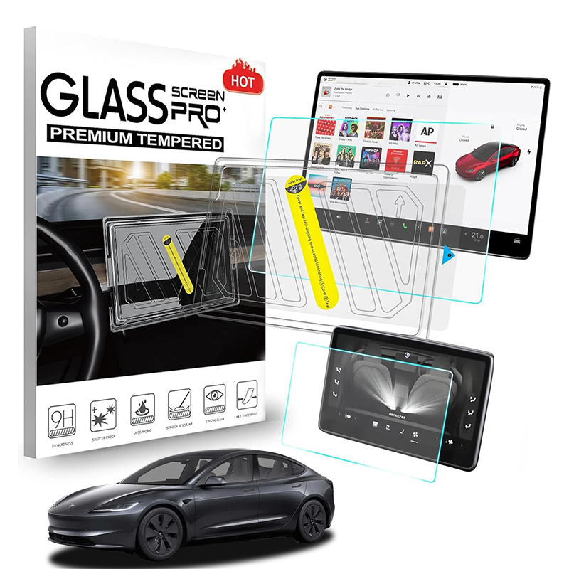 Front & Rear Display Tempered Glass Screen Protector for Model Y Juniper 2025+ / 3 Highland 2024+-TESGOD