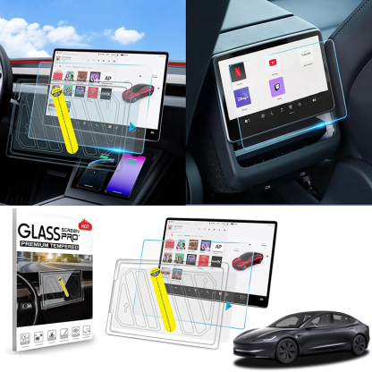 Front & Rear Display Tempered Glass Screen Protector for Model Y Juniper 2025+ / 3 Highland 2024+-TESGOD