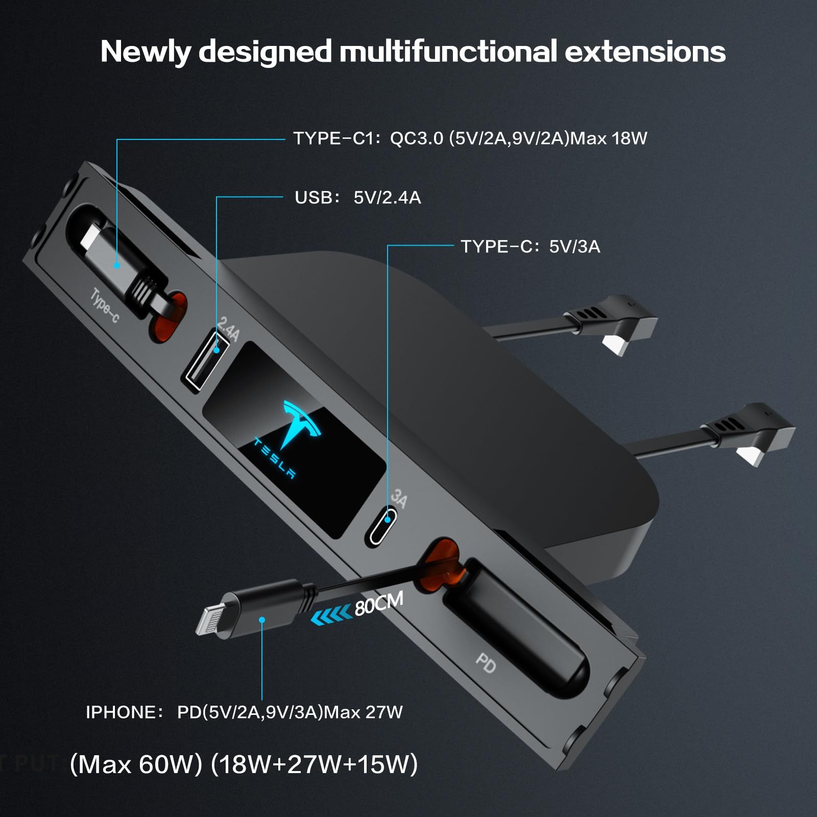 Retractable USB Hub for Tesla Model 3/Y-TESGOD