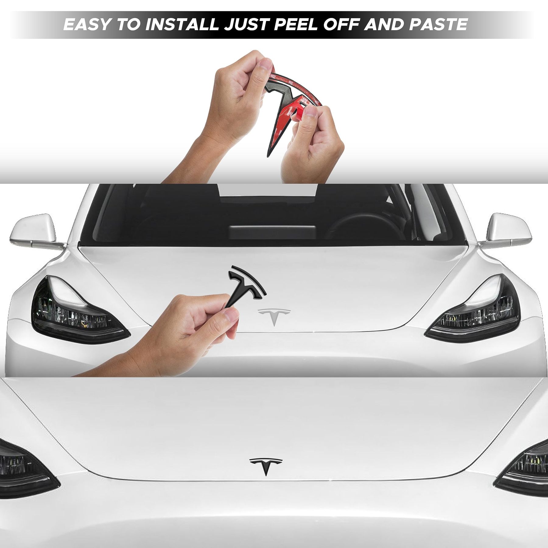 Glossy Carbon Fiber Emblem Cover Sticker for Tesla Model 3 (2017-2024) / Y (2020-2025) 3-Piece Kit-TESGOD