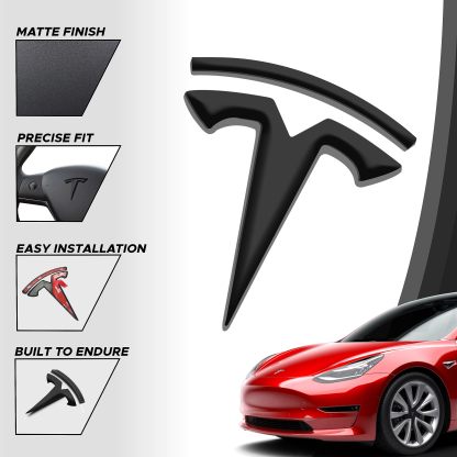 Glossy Carbon Fiber Emblem Cover Sticker for Tesla Model 3 (2017-2024) / Y (2020-2025) 3-Piece Kit-TESGOD
