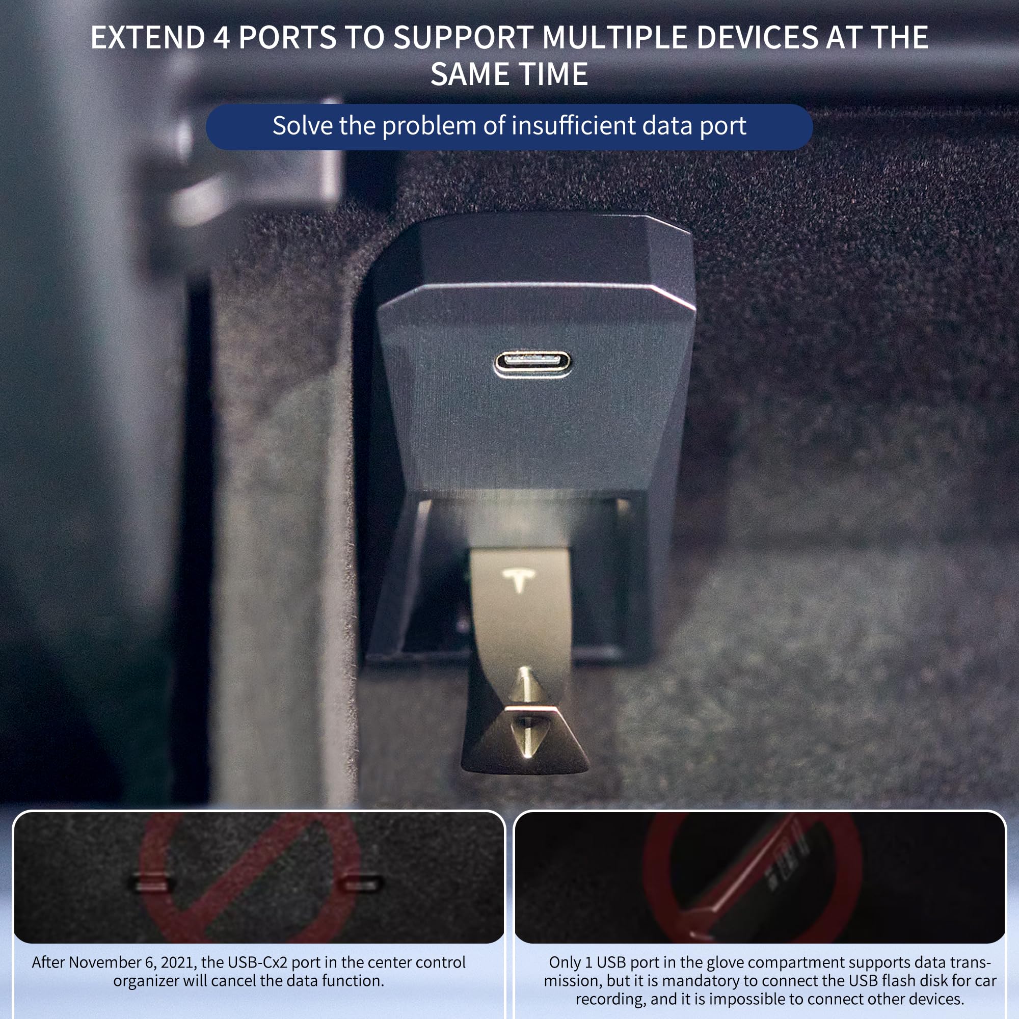 Tesla Model Y (2021-2024) / Model 3 (2021-2024+) USB Glovebox Charging Hub-TESGOD