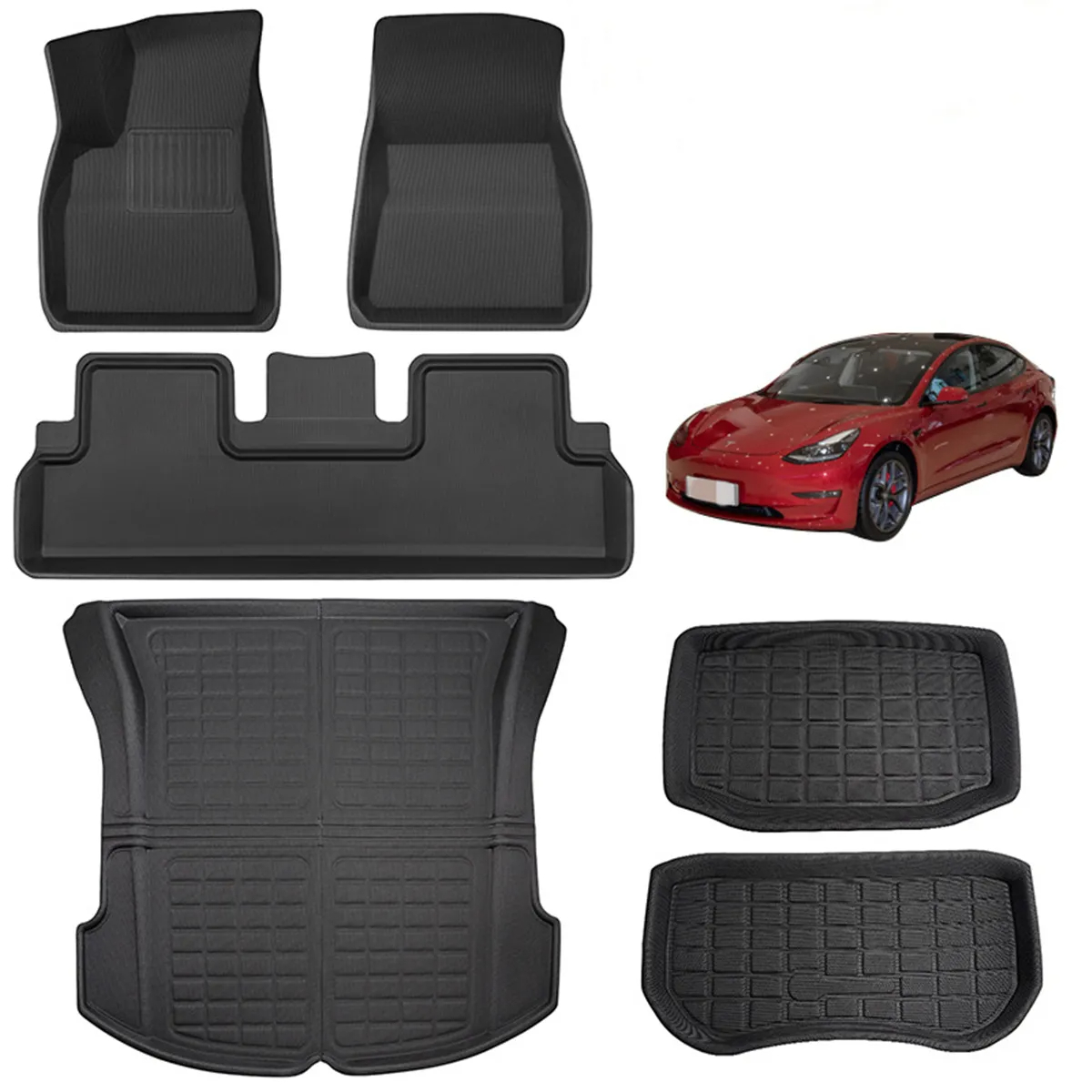 3D All-Weather Floor Mats for Tesla Model 3 (2021-2023) 6-Piece Set-TESGOD