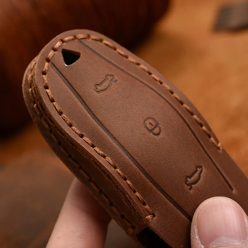 Handmade Leather Tesla Model S 3 X Y Key Fob Case Cover-TESGOD