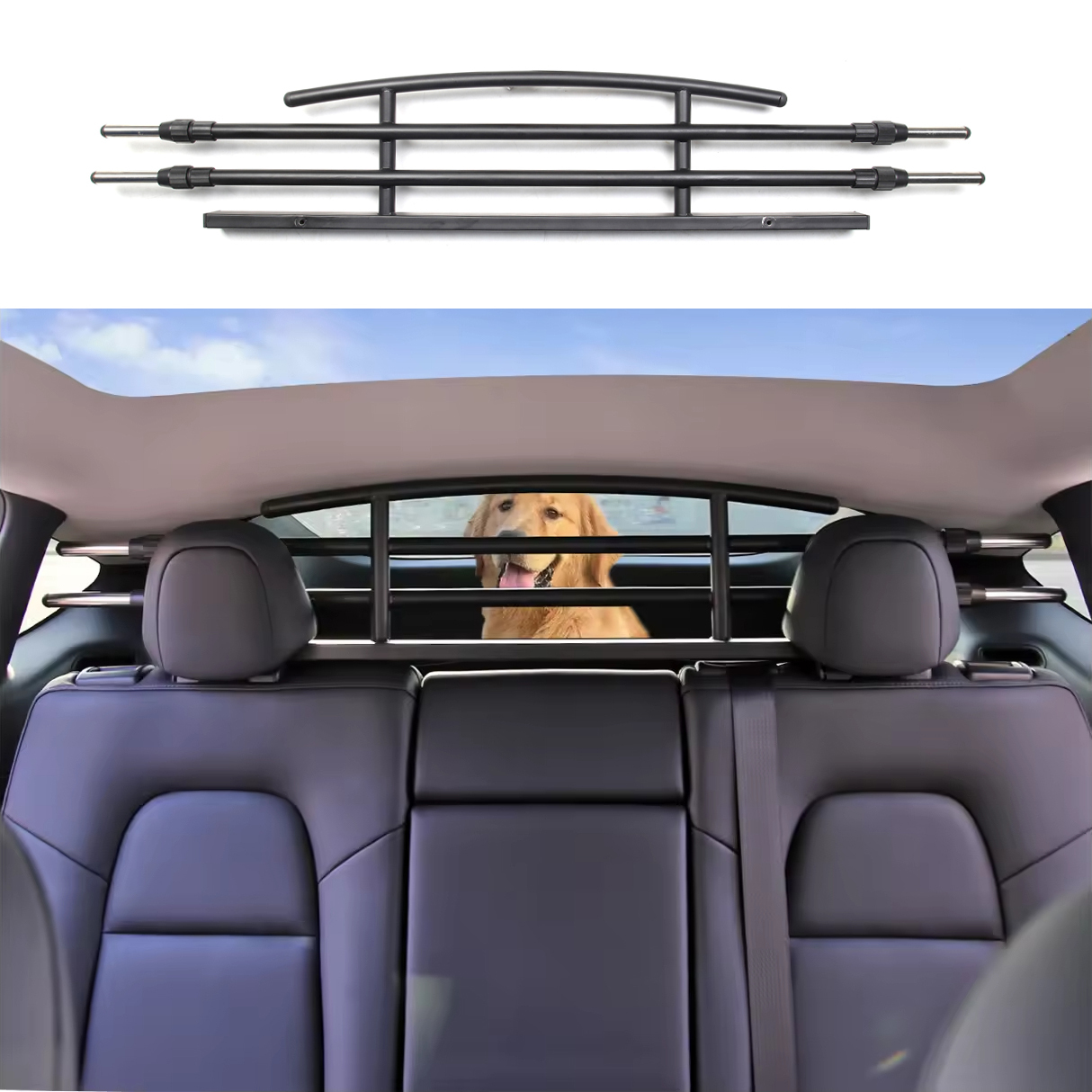 Tesla Model Y Dog Barrier – Heavy-Duty Stainless Steel Pet Protective Barrier for 2021-2024 Model Y (5-Seater Only)-TESGOD